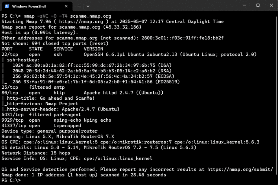 Executing Nmap from a Windows command shell