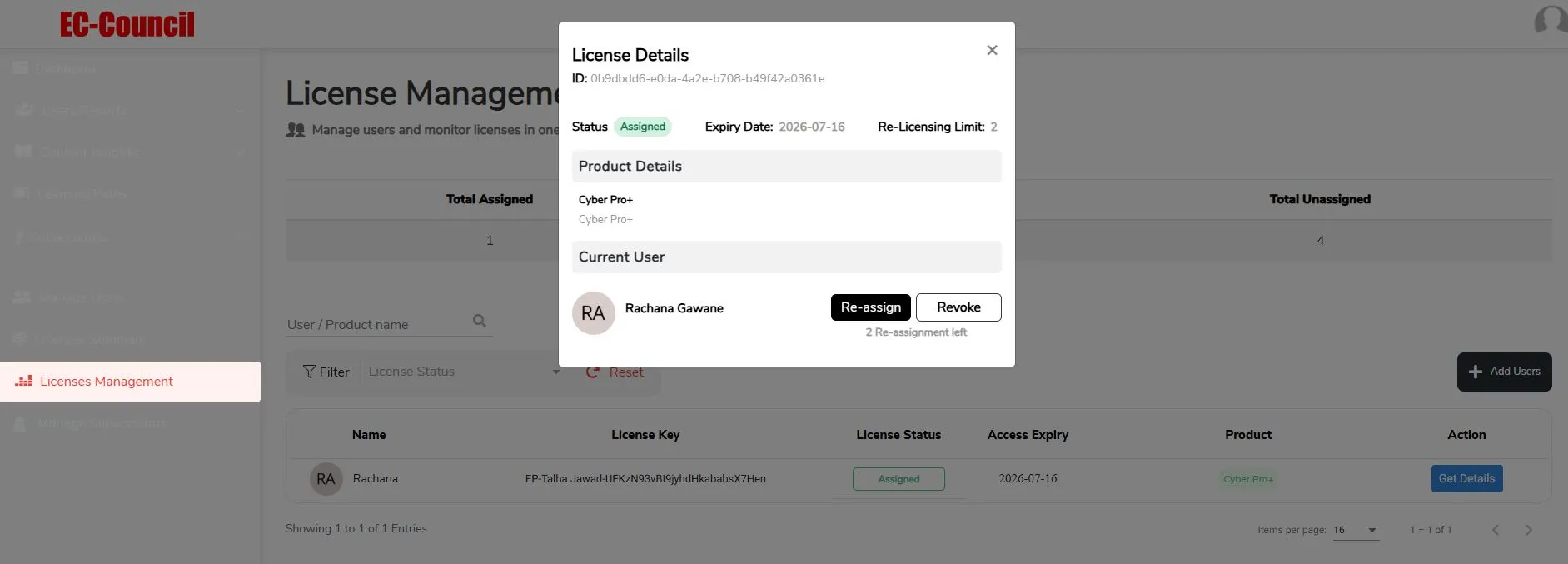 license reassignment